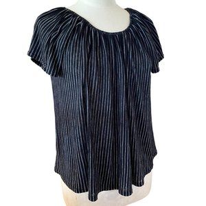 W5 Anthropologie Stripe Black White Shirt Minimalist Peasant Flowy Boho Office-M